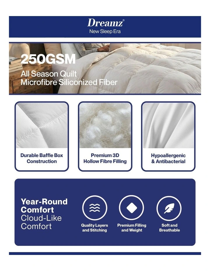 All Season Quilt Siliconized Fiberfill Duvet Queen in White image 4