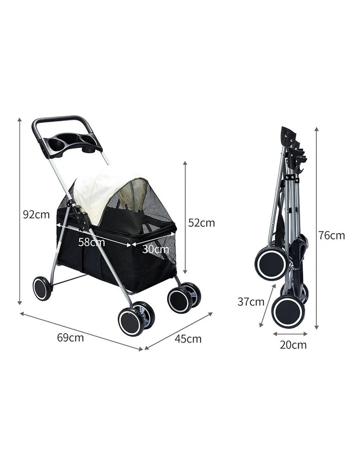 Large Pet Stroller 4 Wheels Pram in White image 3
