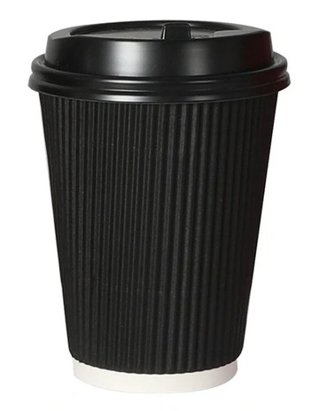 Disposable Takeaway Coffee Cups with Lids 16oz x200 in Black