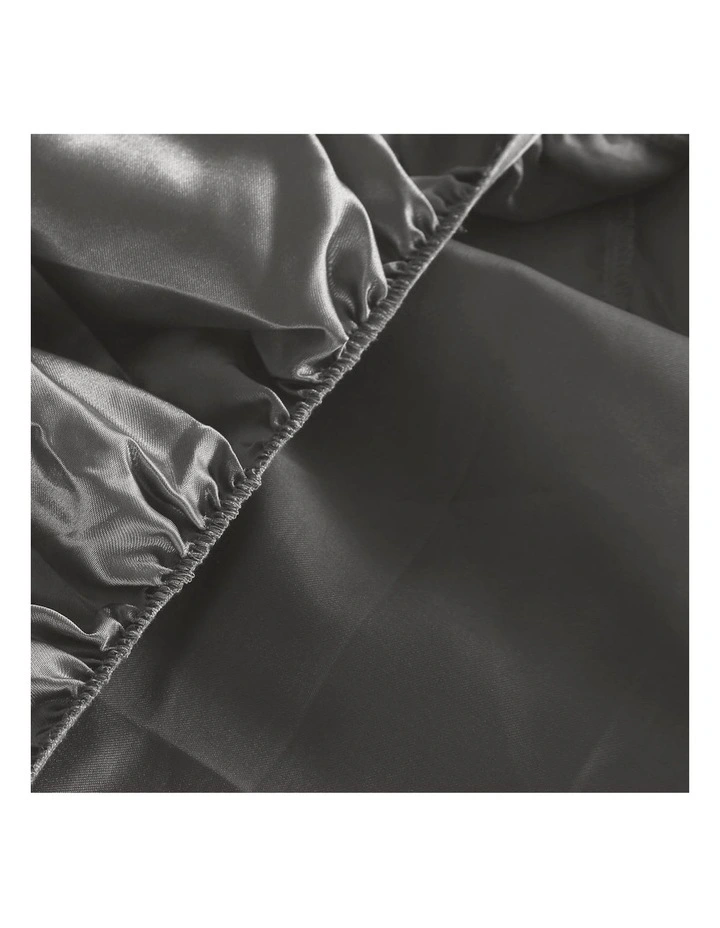 Silky Satin Fitted Flat Bed Sheet Pillowcases King in Grey image 4