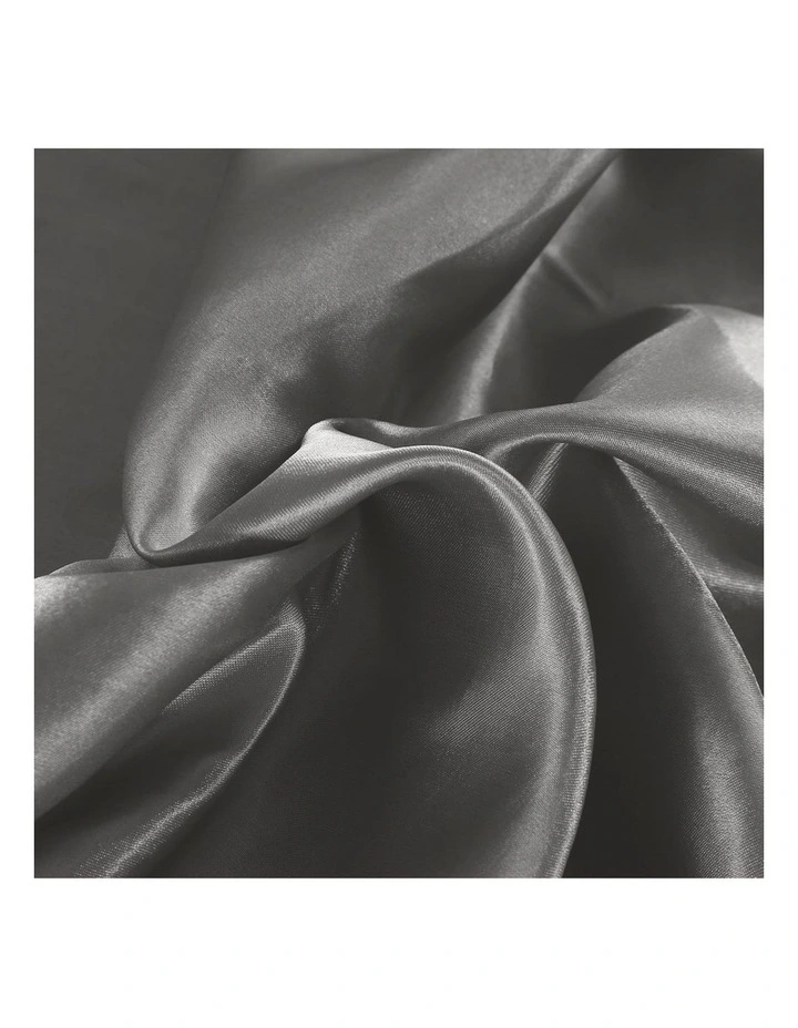 Silky Satin Fitted Flat Bed Sheet Pillowcases King in Grey image 5