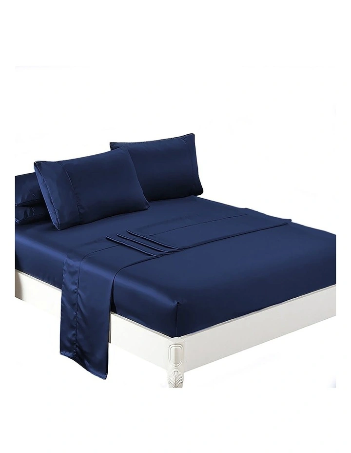 Silky Satin Fitted Flat Bed Sheet Pillowcases Single in Blue image 7