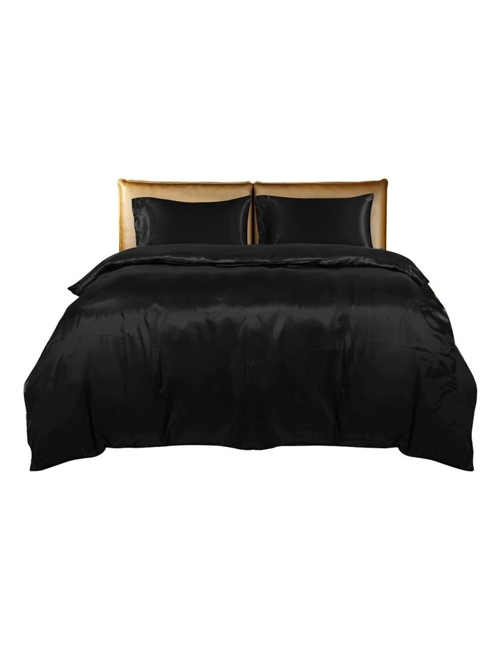 Silky Satin Bedspread Summer Pillowcases Single King Quilt Cover Set in Black image 2