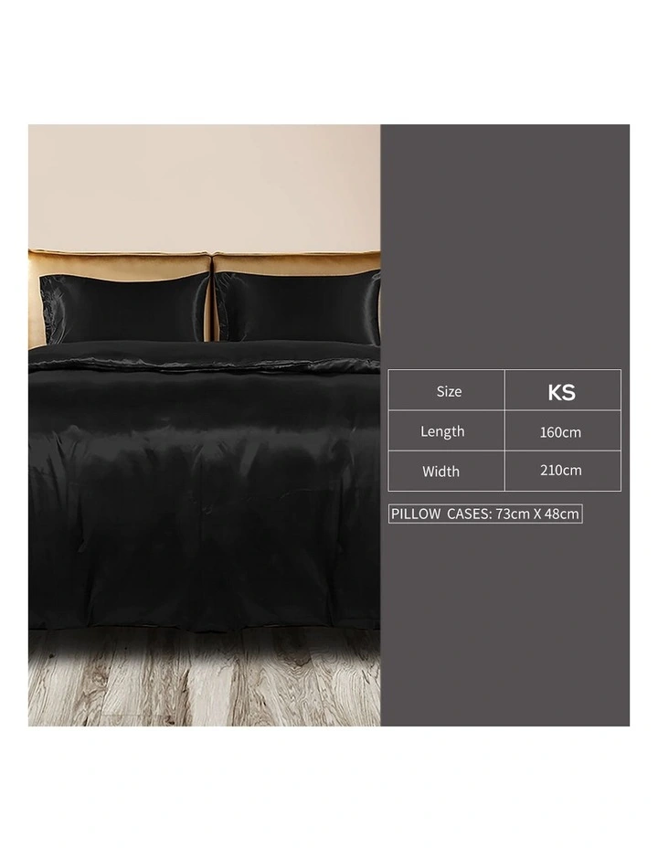 Silky Satin Bedspread Summer Pillowcases Single King Quilt Cover Set in Black image 3