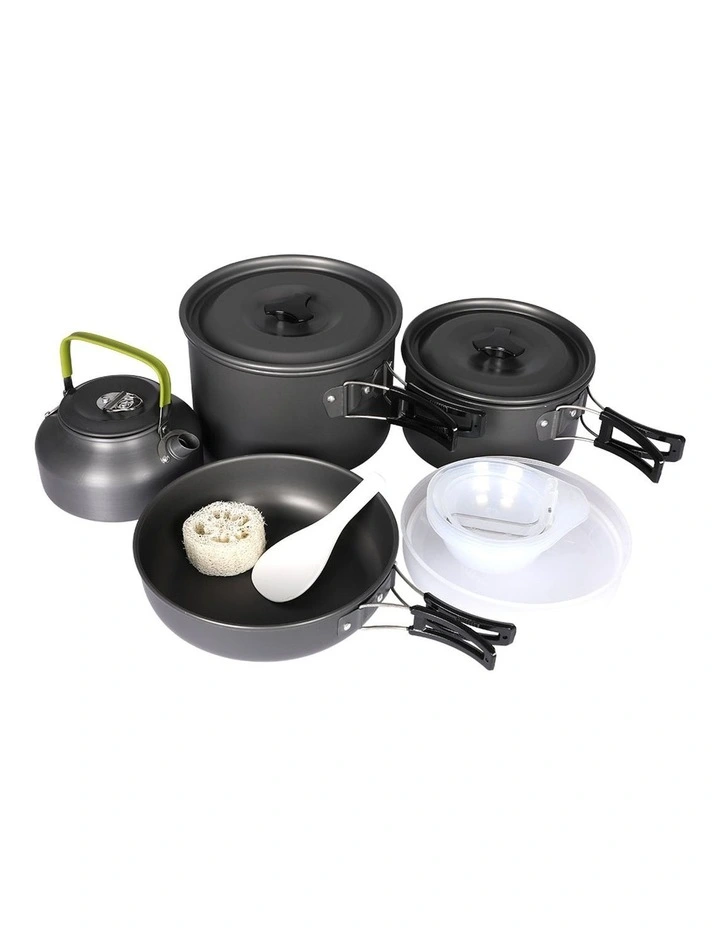 16 Pieces Camping Cookware Set in Silver/Black image 1