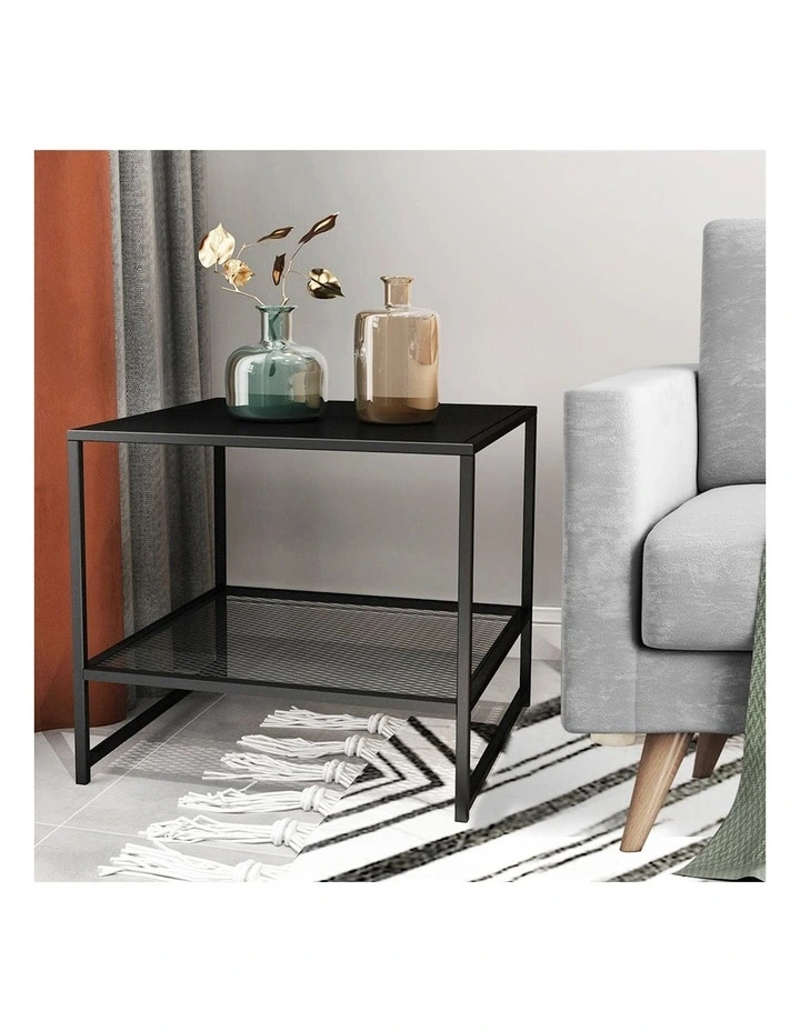 Open Design Shelf Compact 2-Tier Side Table in Black image 7