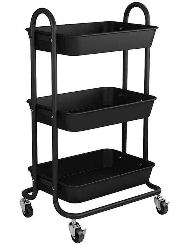 3 Tiers Kitchen Storage Trolley in Black image 1