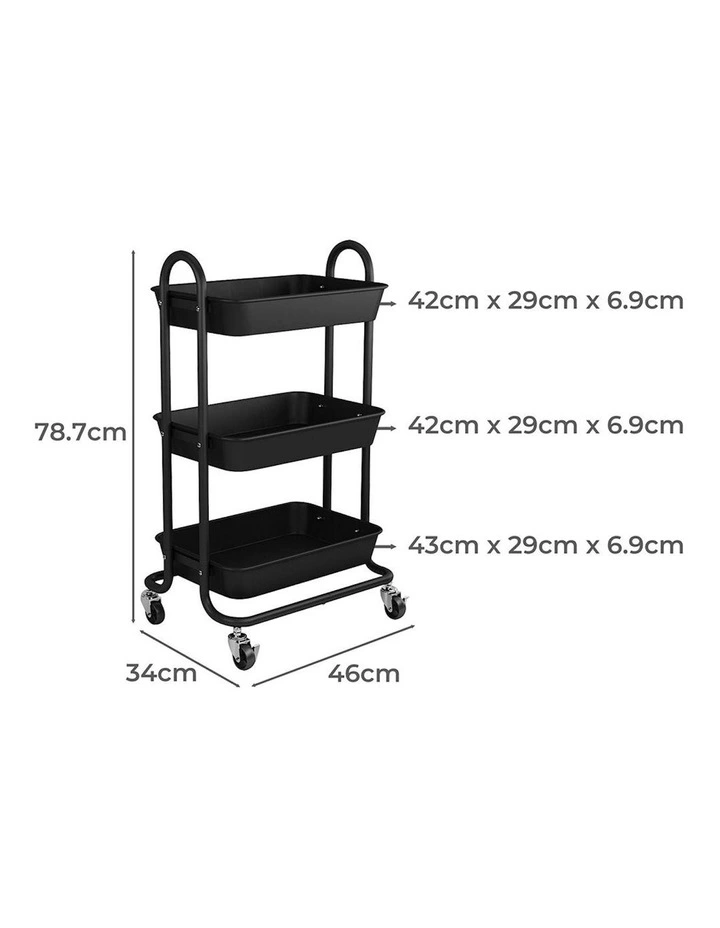 3 Tiers Kitchen Storage Trolley in Black image 3