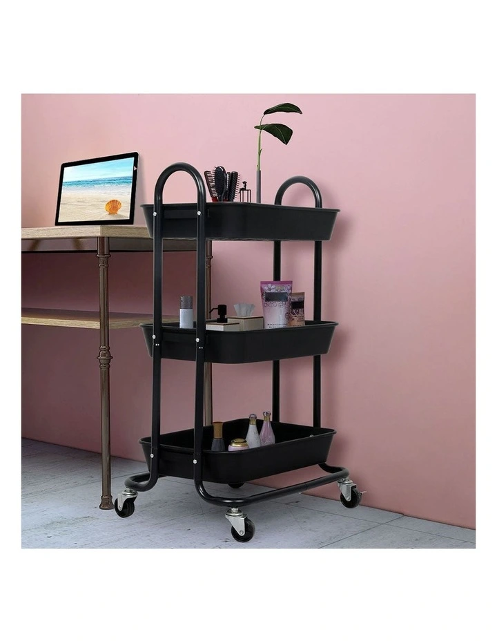 3 Tiers Kitchen Storage Trolley in Black image 7