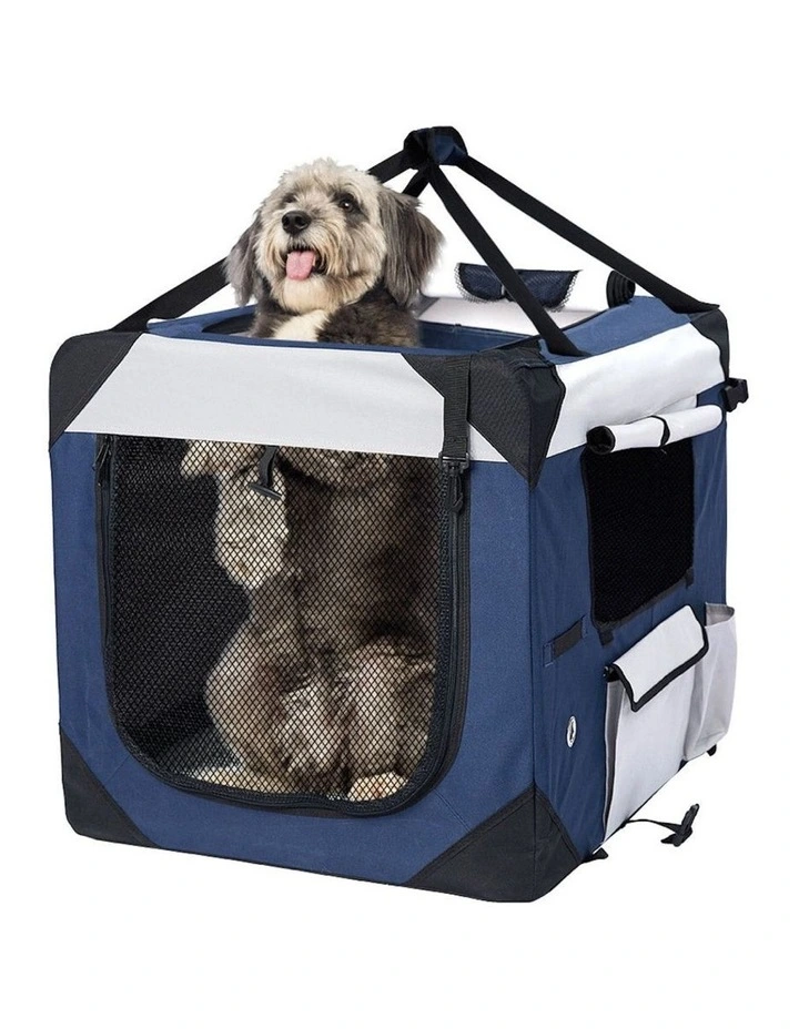 Spacious Outdoor Travel Hand Portable Crate L Pet Carrier Bag in Blue image 1