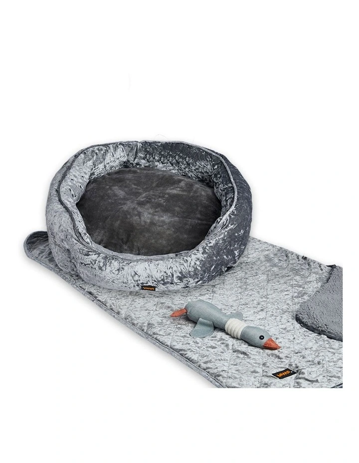 Quilted Blanket Squeaky Toy Calming Warm Soft L Pet Bed Set in Grey image 2
