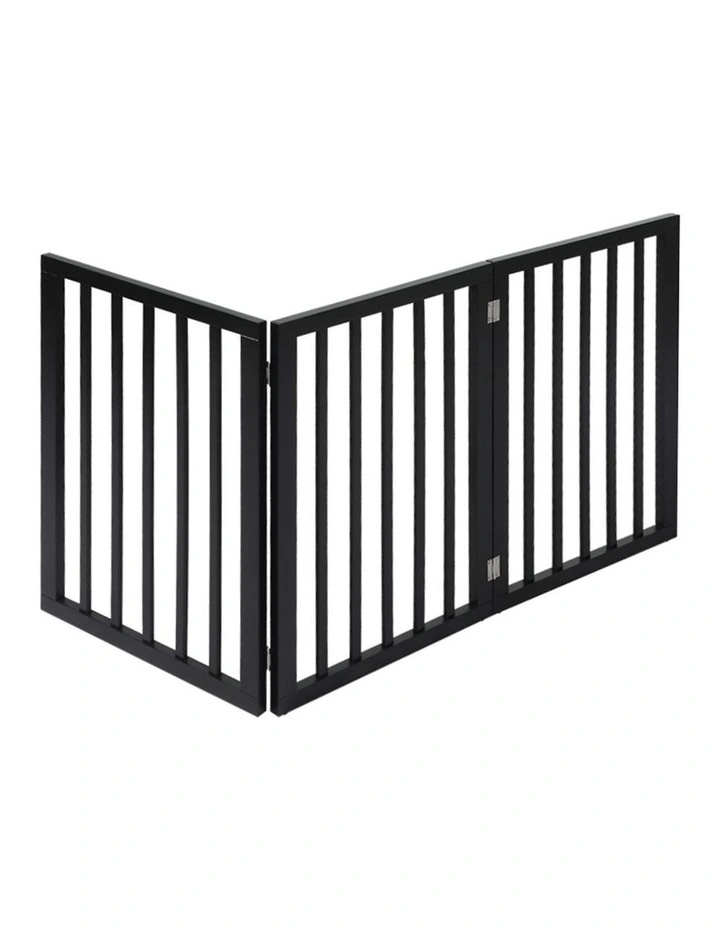 3 Panels Wooden Pet Gate in Black image 1
