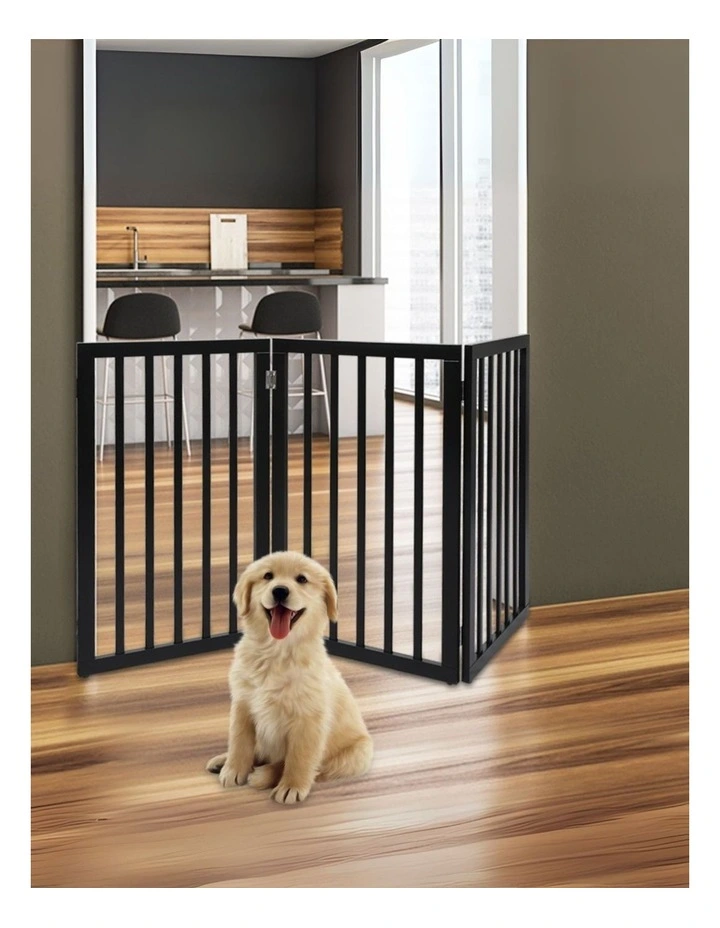 3 Panels Wooden Pet Gate in Black image 2
