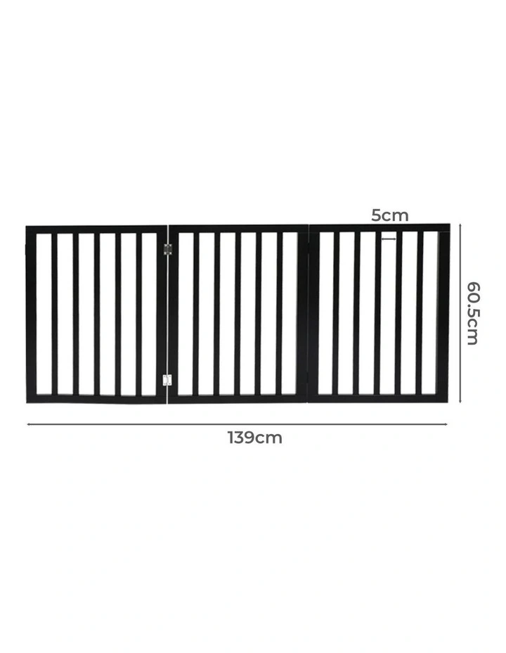 3 Panels Wooden Pet Gate in Black image 3