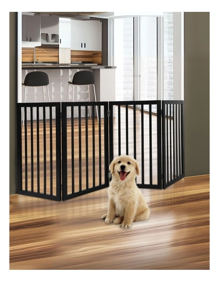 4 Panels Wooden Pet Gate in Black image 2