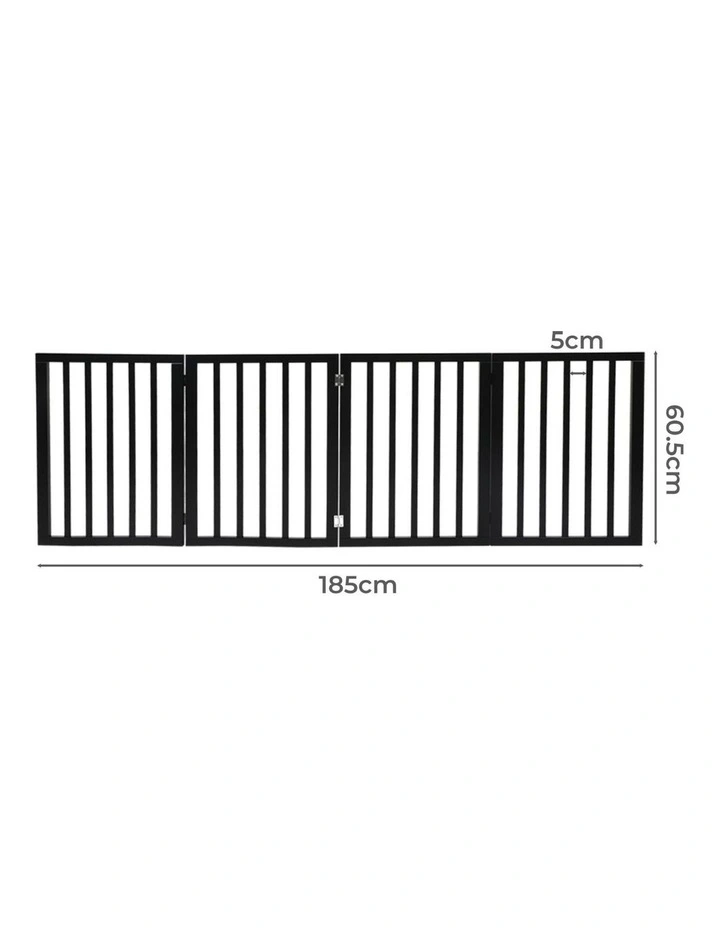 4 Panels Wooden Pet Gate in Black image 3