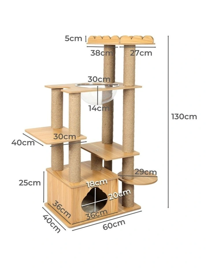 Cat Wood Scratching Tree Tower 130cm in Multi image 3