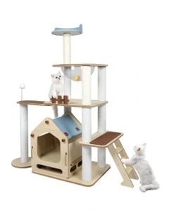 Wooden Cat Tree 138cm in Multi