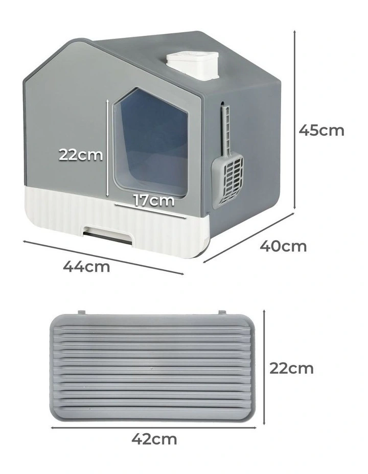 Fully Enclosed Cat Litter Box in Grey image 3