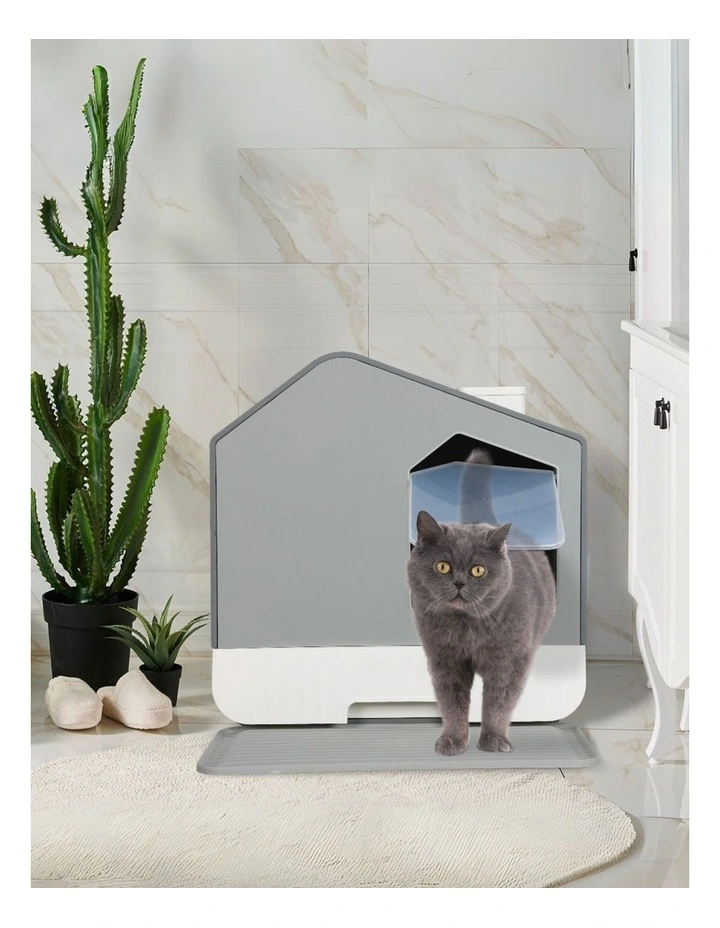 Fully Enclosed Cat Litter Box in Grey image 7