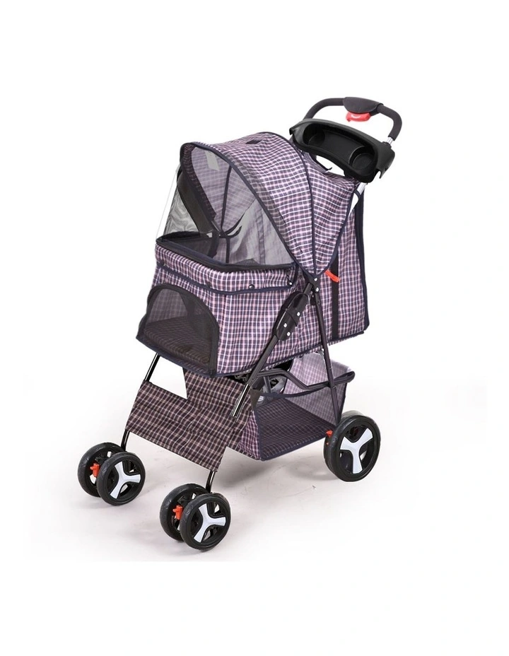 Foldable 4 Wheels Large Pet Stroller in Plaid image 2
