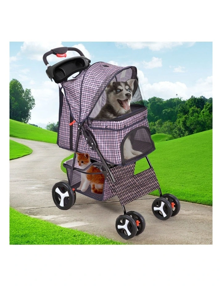 Foldable 4 Wheels Large Pet Stroller in Plaid image 7