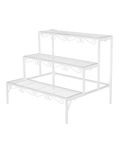 3 Tier Rectangle Metal Plant Stand in White