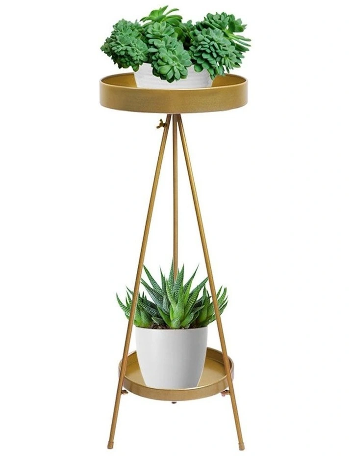 2 Tiers Outdoor Plant Stand in Gold image 1