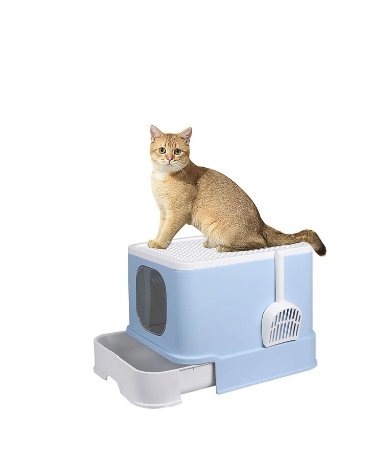 Litter Box Fully Enclosed Kitty Toilet in Blue image 7