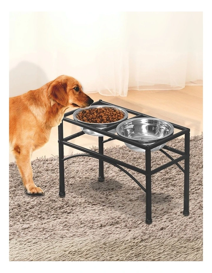 Dual Elevated Raised Stainless Steel Pet Food Water Bowl Stand image 2