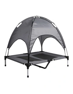 Elevated Trampoline Pet Bed With Canopy M in Grey