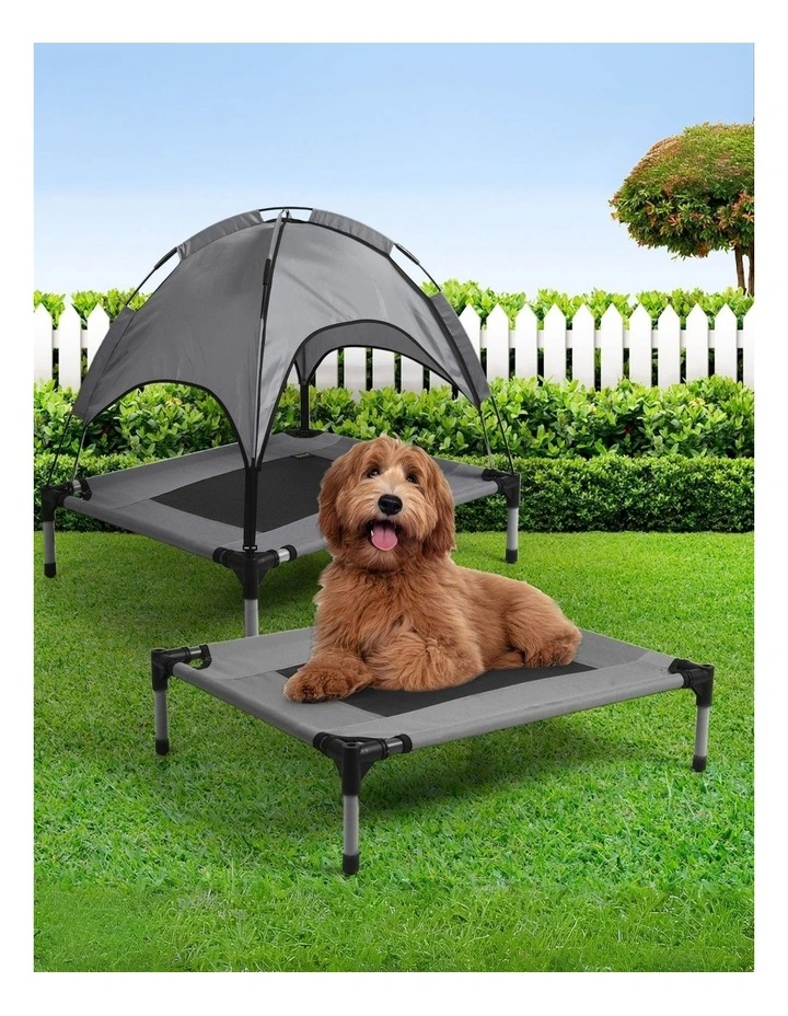 Elevated Trampoline Pet Bed With Canopy M in Grey image 2