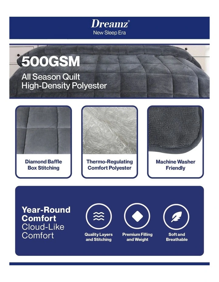 Super King Velvet Comforter Quilt in Grey image 4