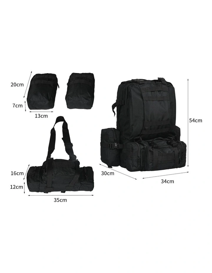 56L Detachable Camping Molle Backpack Bag in Black image 3