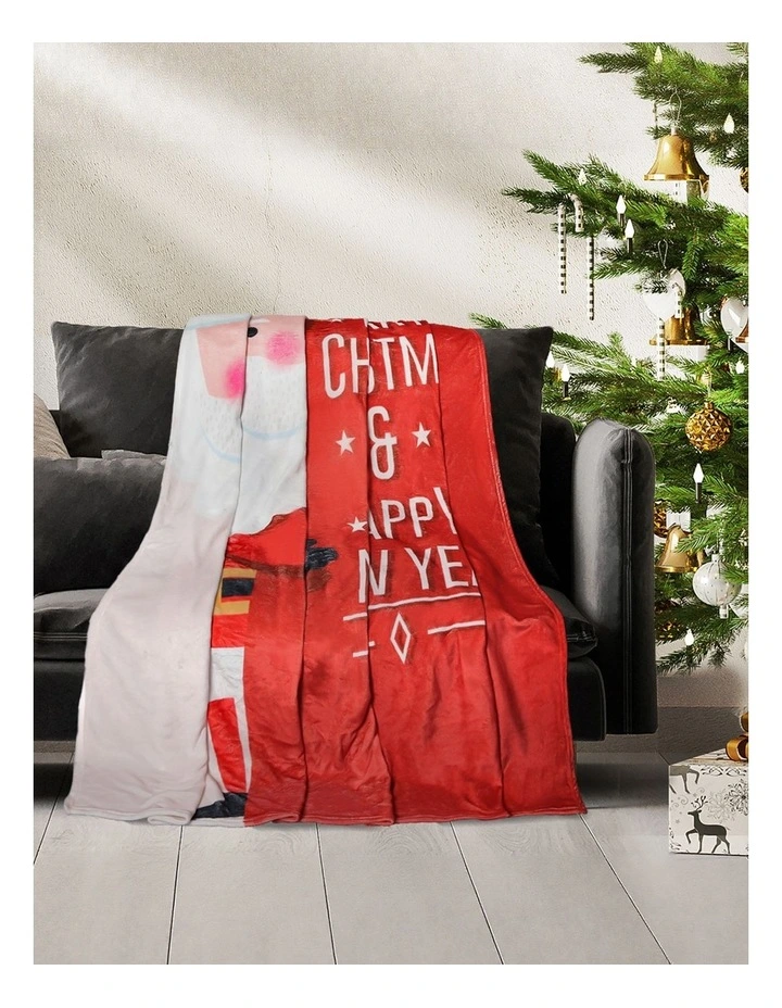Flannel Double Sided Christmas Throw Blanket in Red image 1