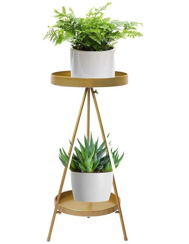 2 Tiers Outdoor Indoor Plant Stand in Gold image 1