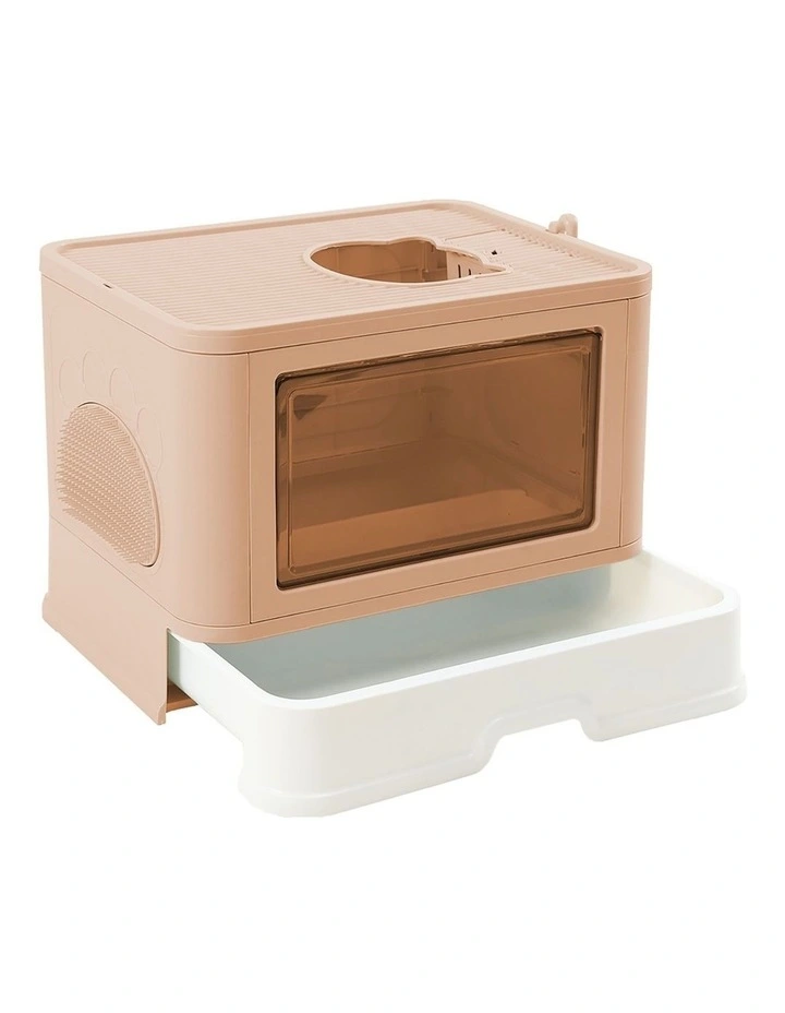 Foldable Cat Kitty Litter Box With Tray in Pink image 1