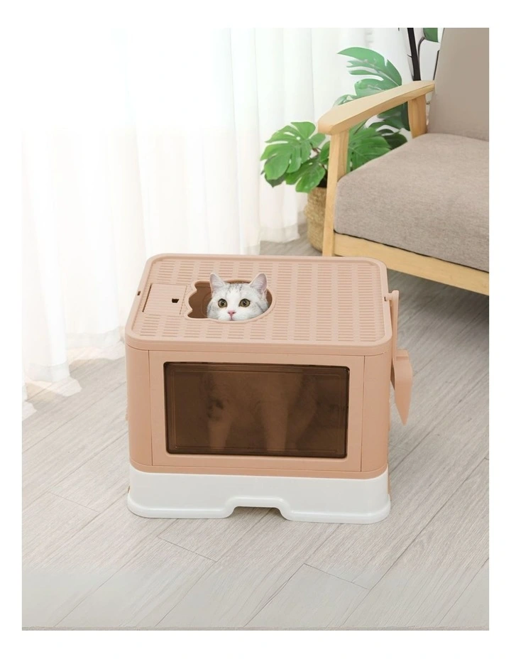 Foldable Cat Kitty Litter Box With Tray in Pink image 2