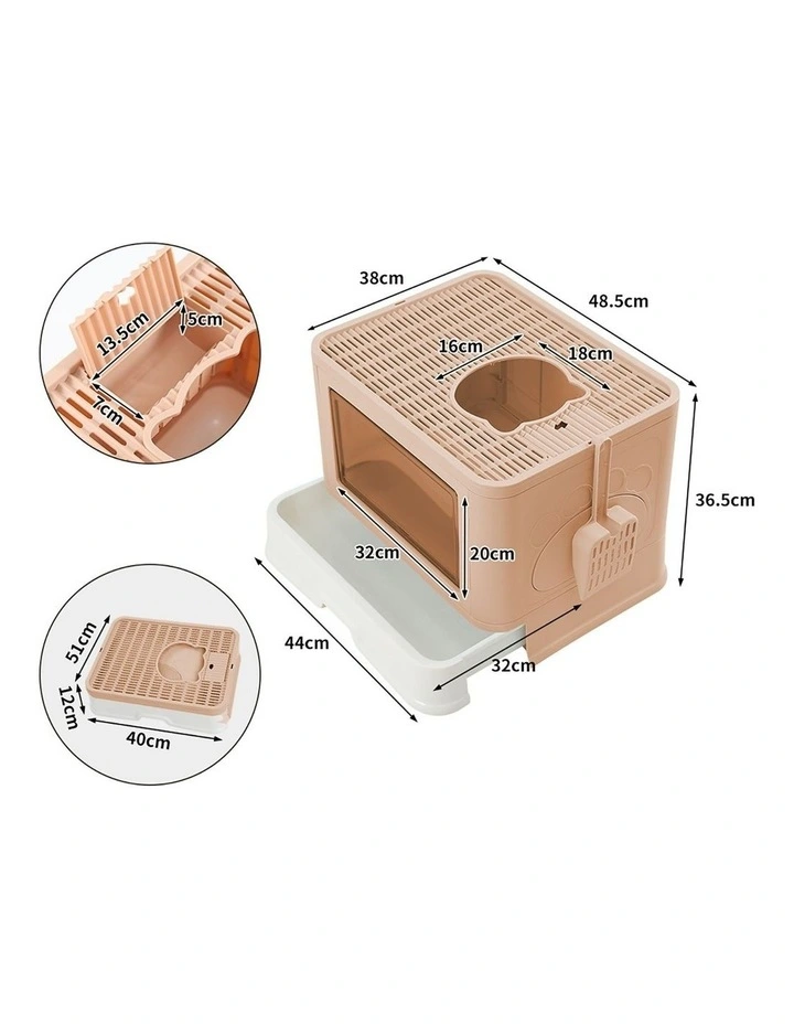 Foldable Cat Kitty Litter Box With Tray in Pink image 3