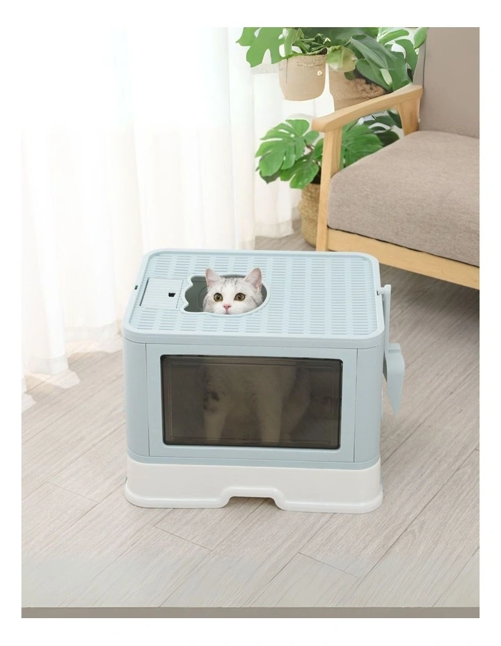 Foldable Cat Litter Box Tray in Blue image 2