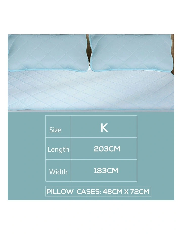 Mattress Protector Cool Topper Set With Pillow Case King in Blue image 3