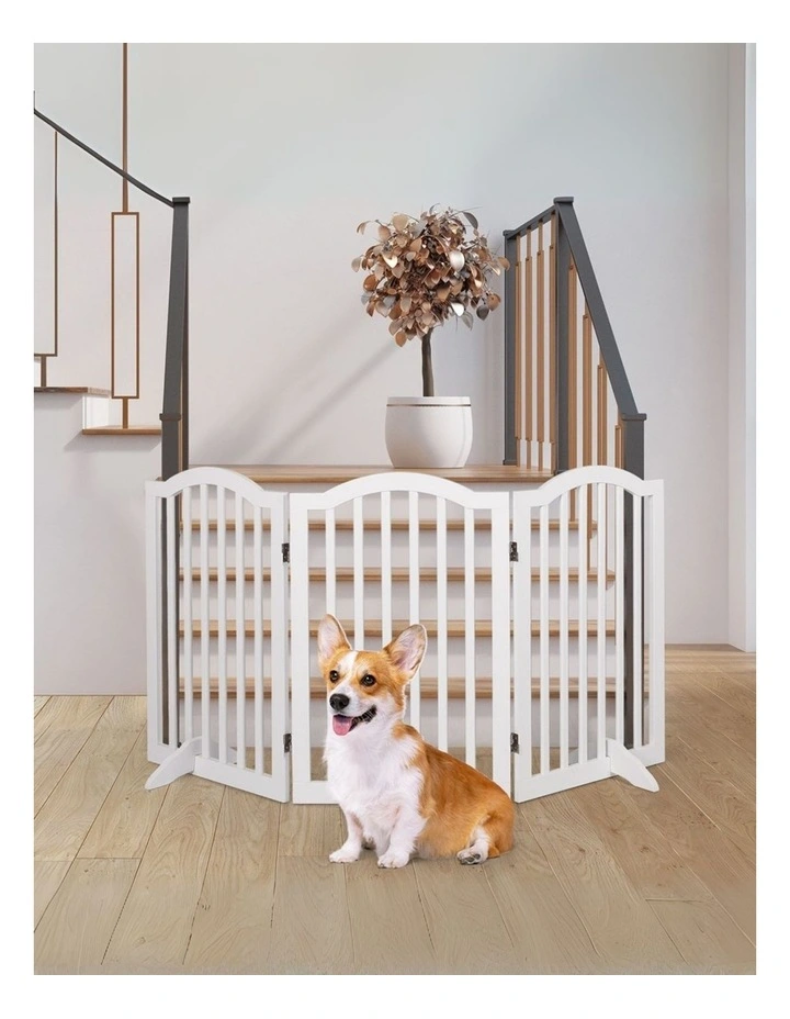 Wooden Fence Pet Stair Barrier Security Door 3 Panels in White image 2