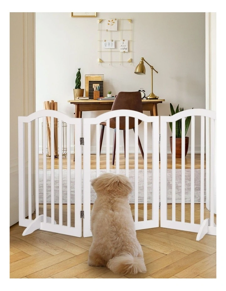 Wooden Fence Pet Stair Barrier Security Door 3 Panels in White image 7