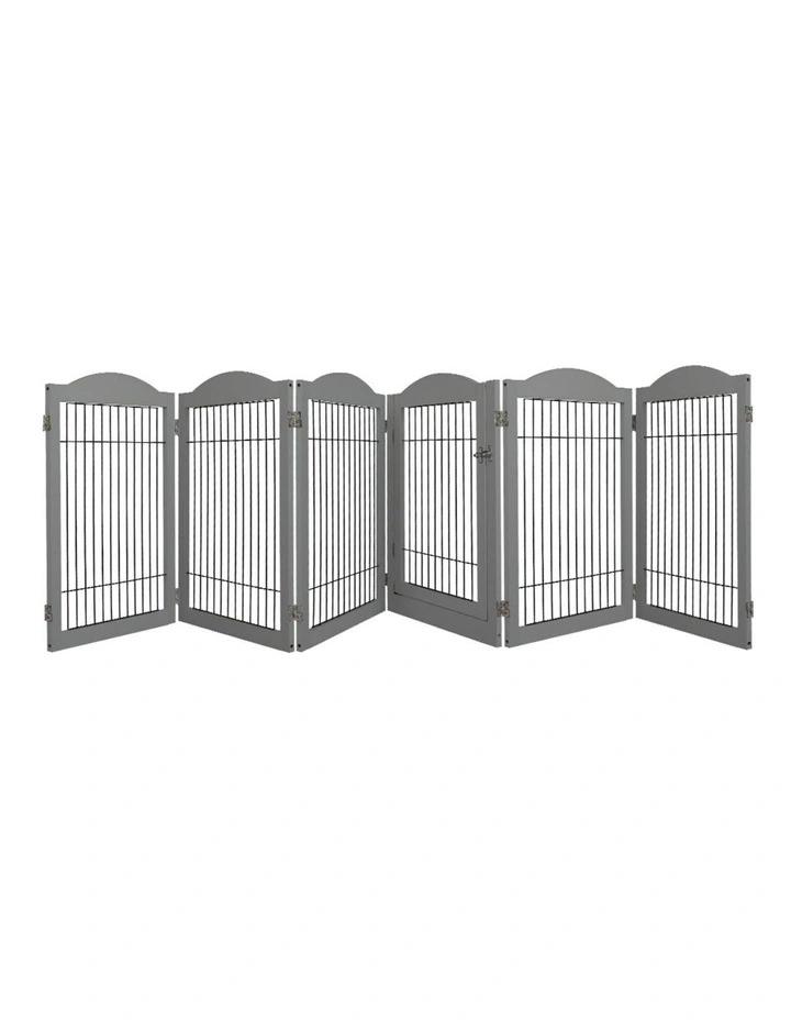 Indoor 6 Panels Pet Exercise Cage Enclosure Fence in Grey image 1
