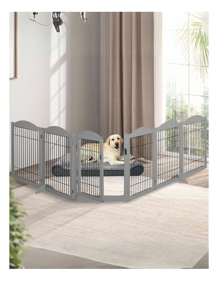 Indoor 6 Panels Pet Exercise Cage Enclosure Fence in Grey image 2