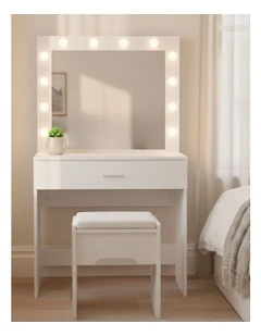 12 LED Bulbs Dressing Table Set in White