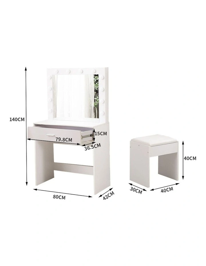 12 LED Bulbs Dressing Table Set in White image 5