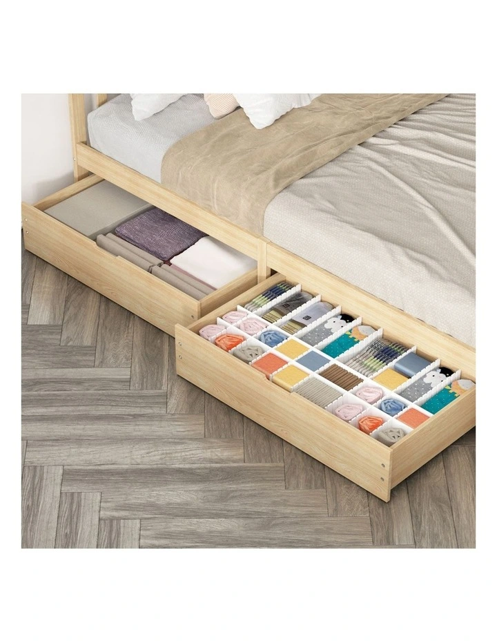 2x Wooden Bed Frame Storage Drawers in Natural image 7