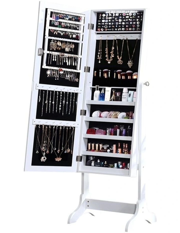 Mirrored Jewellery Holder Dressing Cabinet Cosmetic Organizer LED Light in White image 1