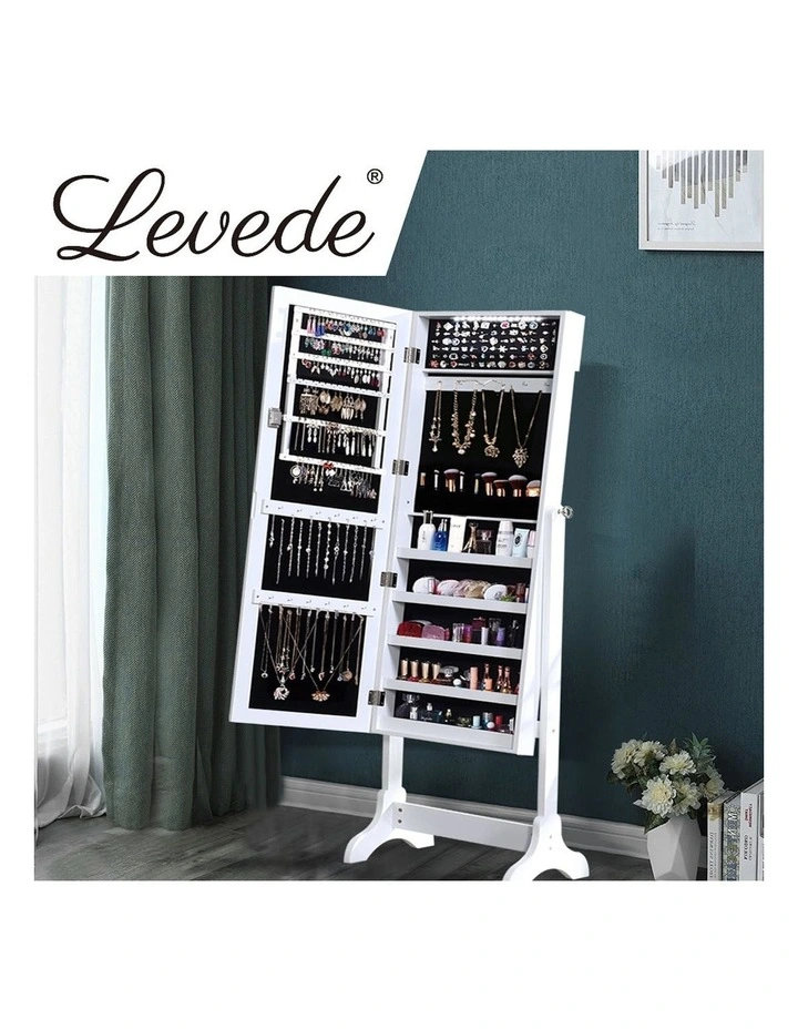 Mirrored Jewellery Holder Dressing Cabinet Cosmetic Organizer LED Light in White image 7